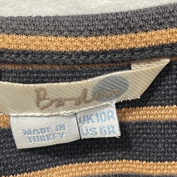 Boden Navy Blue Mustard Fit and Flare Striped Dress Size 6 Cotton Blend Pleated - Picture 4 of 6